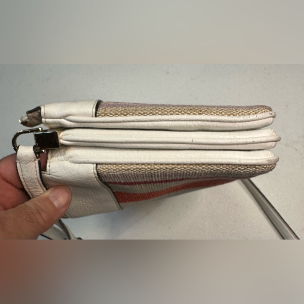 KATE SPADE LEILA STRIPED CANVAS TRIPLE GUSSET CROSSBODY BAG - Picture 9 of 11
